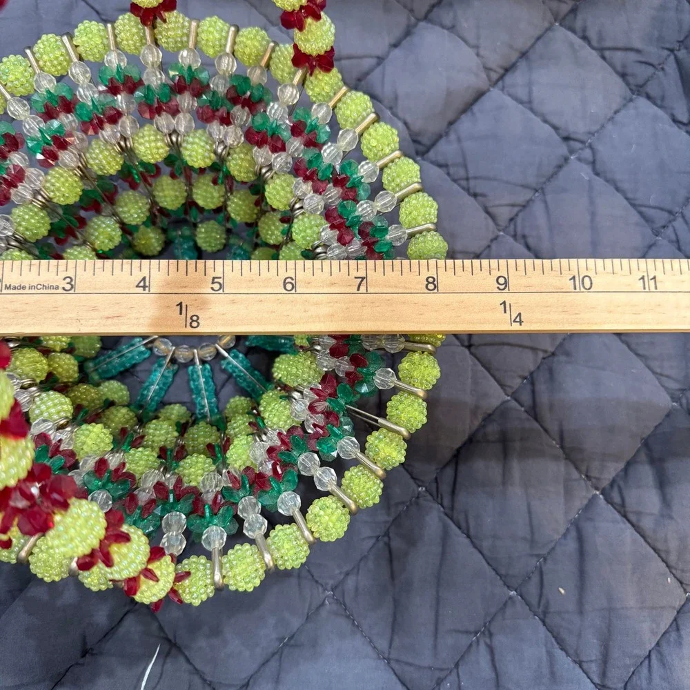 Vintage Beaded‎ Basket Decor Fruit Color Plastic Bead Bowl Display